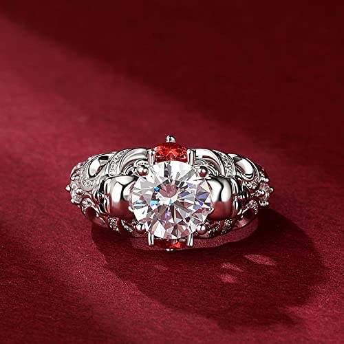 Image of Jeulia 2.55ct Skull Engagement Ring Sets Sterling Silver Heart Cut Red Diamond Ruby Rings Cubic Zirconia Wedding Promise Anniversary Romantic Jewelry for Women Grils Bridal with Gift Box