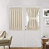 Aquazolax Front Door Window Curtains Blackout French Door Curtain Side Panels for Privacy - 54 by 40 Inch Window Drapes with a Velcro Tieback, 1 Panel in Light Saga Beige