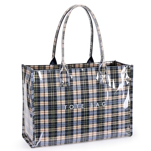 Image of KALIDI PVC Tote Bag Women's Kraft Paper Work Handbags Purses with Top Handle