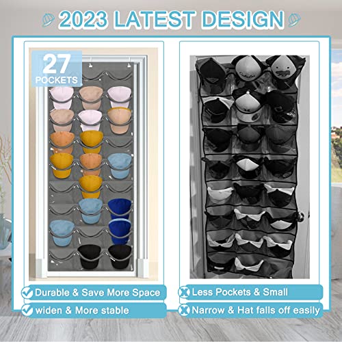 Owkjar 27 Large Pockets Hat Organizer For Baseball Caps,Hat Rack With 6 Hooks Over The Door Or Wall Multiple Caps Display Storage Racks,Hat Holder Organizer For Golf Sports Caps Organization #TOP2