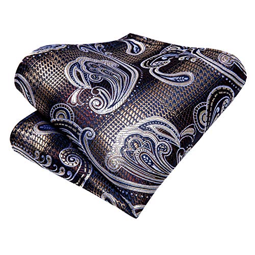 Image of Dubulle Mens Paisley Floral Silk Tie for Men Striped Necktie and Pocket Square Cufflinks Set Wedding Business