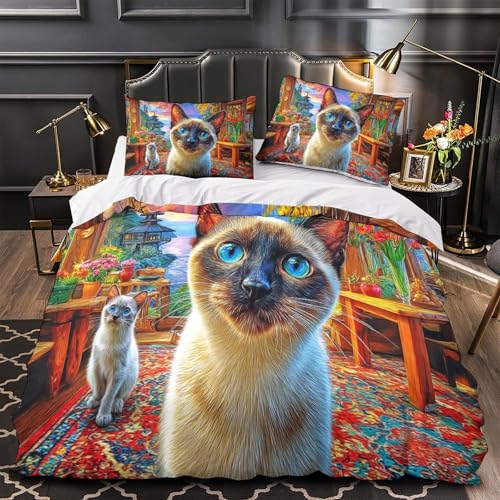 Parure de lit chat siamois 260x220 en microfibre premium - 4