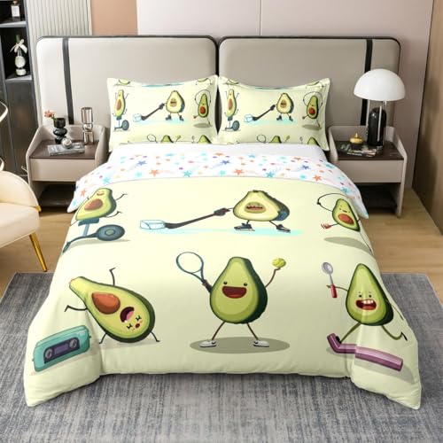 Housse de couette 155x220 coton enfant avec taie d'oreiller parure de lit fruit avocat mignon - 2