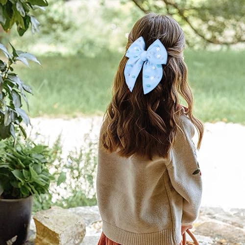 Pinza de cabello con lazo de terciopelo azul claro 5 pulg miniatura 6