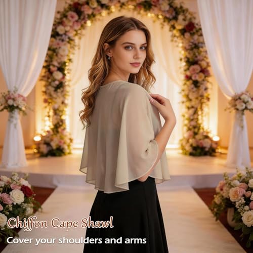 Image of Ciormis Chiffon Capelet Women's Soft Shawls and Wraps for Evening Dresses, Wedding Formal Dress Shawl Cape Cover up