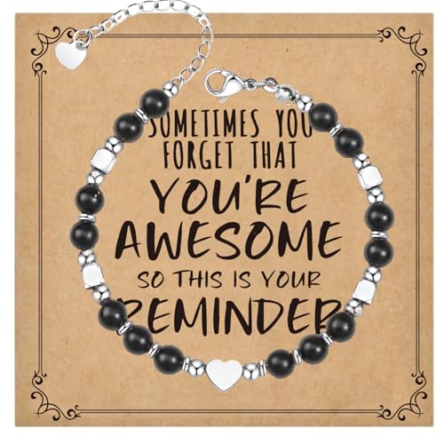 Image of Acun You'Re Awesome So This Is Your Reminder Bracelets Inspirational 6mm Beaded Charm Bracelet With Heart Pendant Motivational Gifts