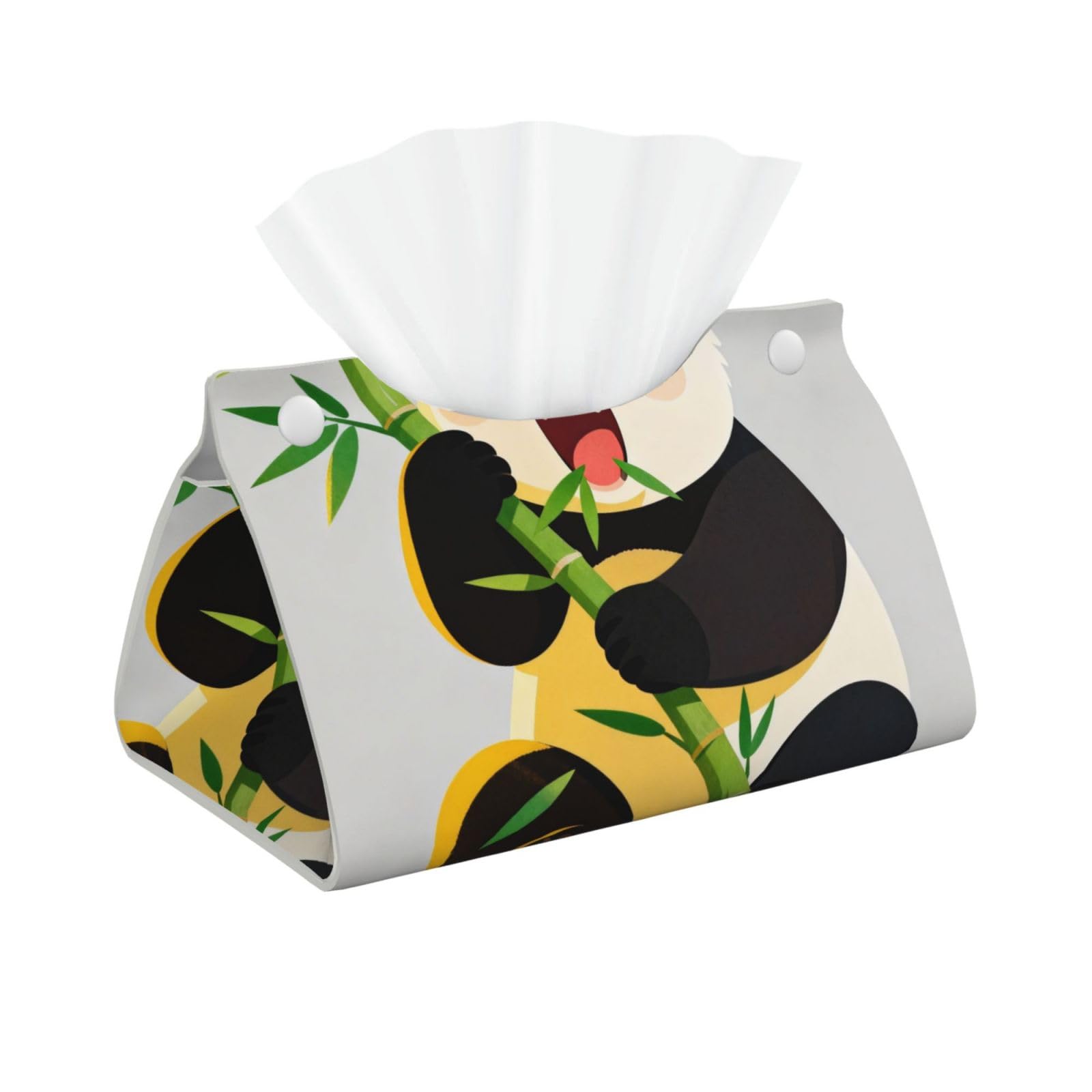 Panda eating Long Leather Tissue Box Cover-Waterproof PU Leather Tissue Holder for Bathroom, Decorative Rectangular Tissue Case