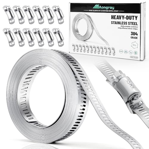 Aongray 3.5m Schlauchschellen 304 Edelstahl lochband metall mit 12 Stück Befestigung DIY Schlauchbinder set für Wasser Rohr Gas Rohr Automobil Tubing Pool Waschmaschine Garten(Neue Verpackung)