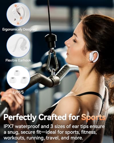 Image of LEEMC Wireless Earbuds, Bluetooth Headphones 5.4, 80Hr Playtime Ear Buds with Hooks for Sports, Noise Canceling, LED Display, IPX7 Waterproof Earphones for Workout Running, Purewhite