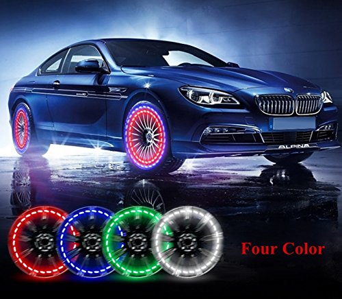 Car Tire Wheel Lights, 4pcs Solar Car Wheel Tire Air Valve Cap Light with Motion Sensors Colorful LED Tire Light Gas Nozzle Cap Motion Sensors for Car Bicycle Motorcycles - Thumbnail 4