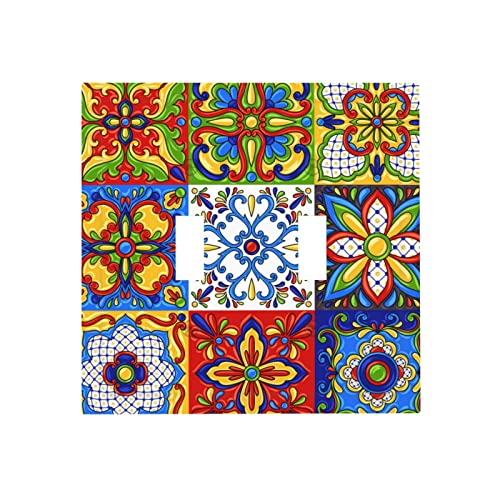 Mexican Talavera Tiles Light Switch Cover Plate Decorative Mid-Double Toggle Wall Plates For Light Switches And Outlet Covers Decor For Bedroom Bathroom Kitchen #TOP16