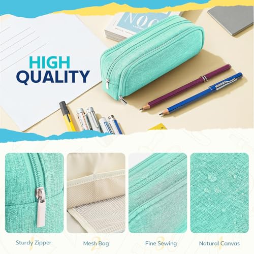 Image of Large Capacity Pencil Case Pencil Pouch Pen Bag with 3 Compartment Stationery Organizer with Zipper, School Supplies Organizer for Teen Adults (green)