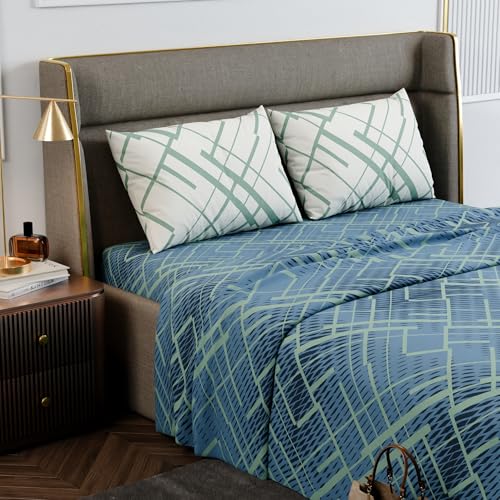 Image of Stoa Paris 100% Cotton Super King Bedsheet with 2 Pillow Covers for King & Double Beds,180TC Printed Bedding Set, Breathable, All-Season Comfort, Lightweight, Urbanscape - Mosaic Canopy (274x274cm)