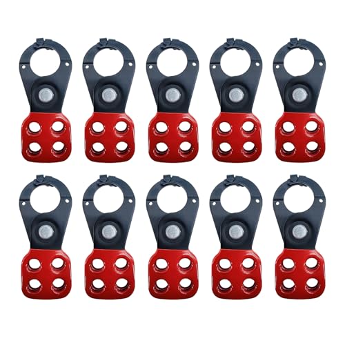 BULANGDI Lockout Tagout Hasp 1 inch Stainless Steel Lockout Hasp Tamper-Proof Padlock Hasp Nylon Handle(10 Pack) Red