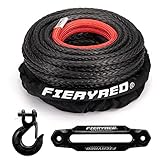 FIERYRED Synthetic Winch Rope 3/8 Inch100FT 23809Ibs Winch Line Cable Rope with Winch Hook Fairleads