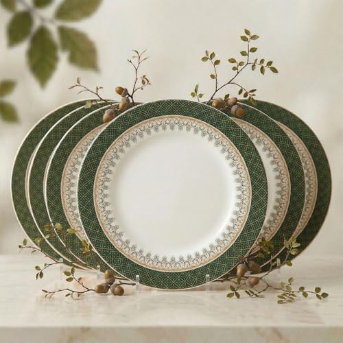 Image of Melamine Quarter Plates Round Half Plate Microwave Safe Break Resistant Plates for Snacks, Lunch, Dinner for Home, Office, Restaurant Set of 6 7 Inch Green Diamond
