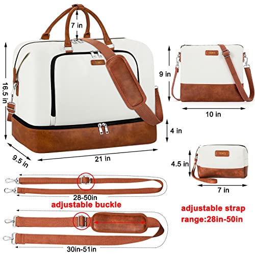 Image of Travel Weekender Bag for Women Overnight Bag with Shoe Compartment Oversized Travel Duffel Bag Carry On Tote with Trolley Sleeve 21 inch 3pcs for Weekend Trip Hospital Gym, H-White 3pcs