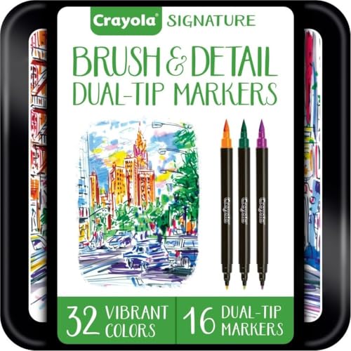 Image of Crayola Brush & Detail Dual Tip Marker Set, 16 Markers, 32 Colors, Adult Coloring Markers, Gifts for Teens & Adults