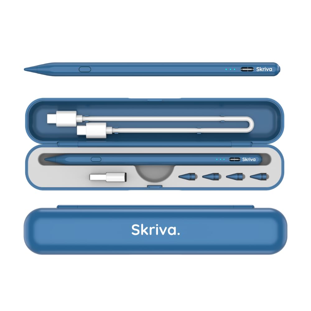 Stylus für iPad (ab 2018) mit Shortcut-Taste, Neigungserkennung & Handballenerkennung, magnetisch, USB-C Schnellladung, Batterieanzeige, Case & Ersatzspitzen