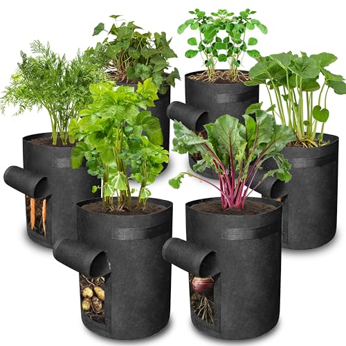 Image of Gardzen 6 Pack BPA-Free 10 Gallon Vegetable Grow Bags with Access Flap and Handles, Suitable for Planting Potato, Taro, Beets, Carrots, Onions, Peanut