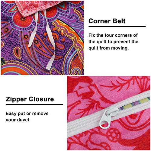 Boho Duvet Cover Set Full Size 3 Pieces Vintage Comforter Cover Set Indian Luxurious Bedding Cover Red Hippie Quilt Cover, 1 Duvet Cover + 2 Pillowcases #TOP5