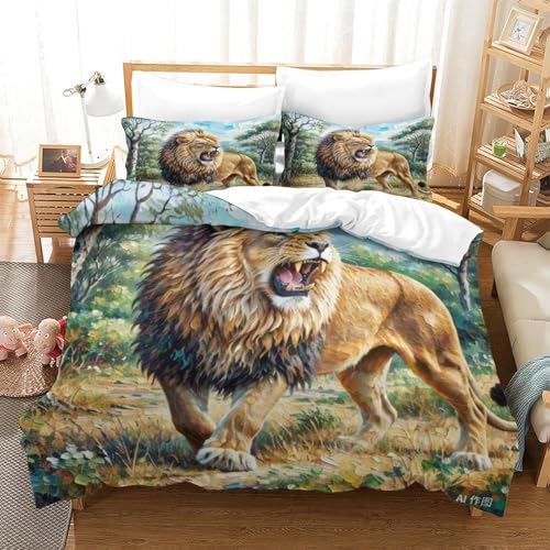 Linge de lit lion 3D avec fermeture éclair cachée en microfibre douce