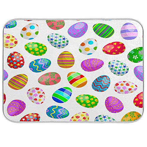 ALAZA Colorful Easter Eggs Dish Drying Mat for Kitchen Ccounter Absorbent Microfiber Small Drying Pad Dish mats for Kitchen Countertops 16 x 18 Inch