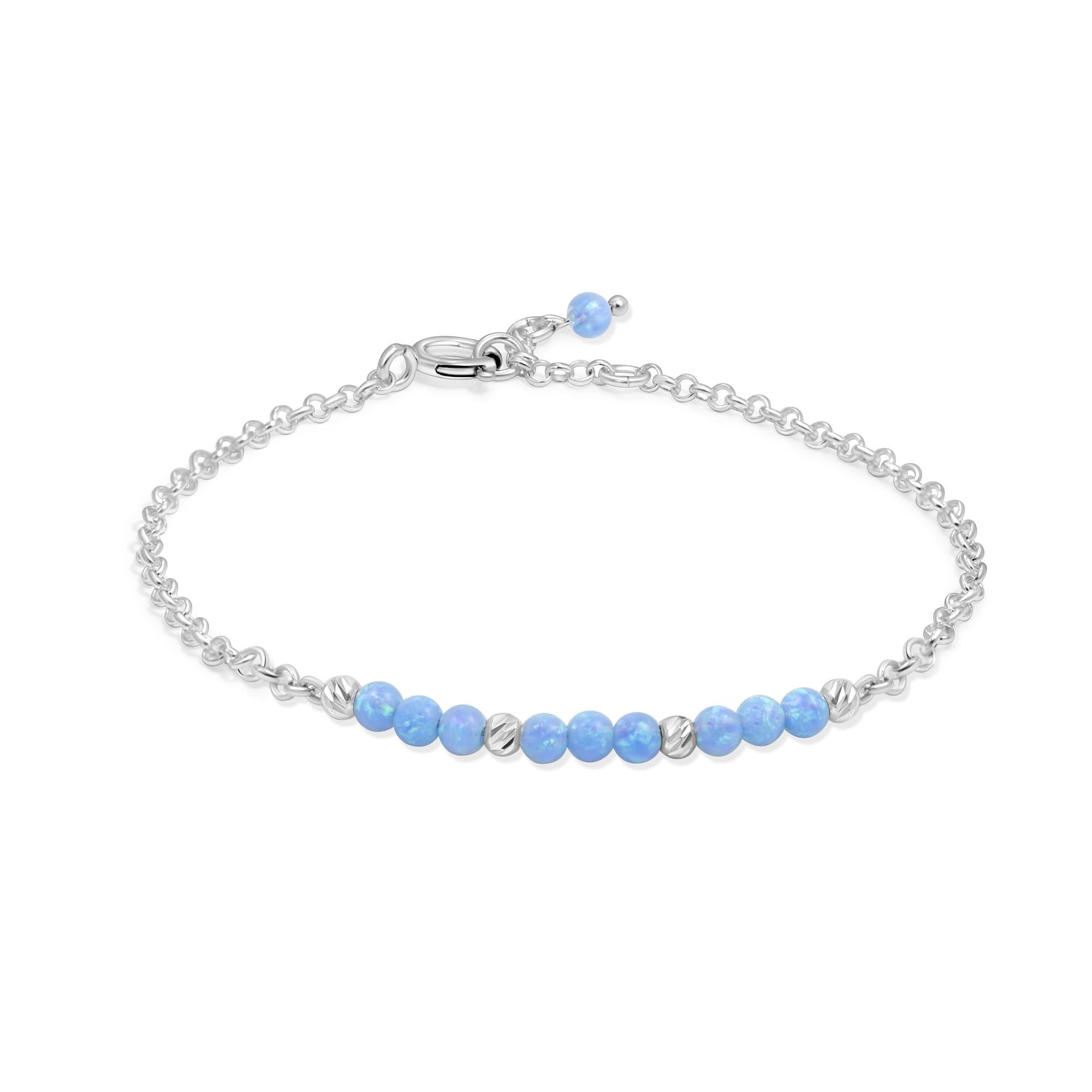 ADITA GOLDBlue Opal Bracelet in 925 Sterling Silver - October Birthstone,Handmade Birthstone Bracelet for Women, Blue Opal Beads - Jewelry Gift for Her