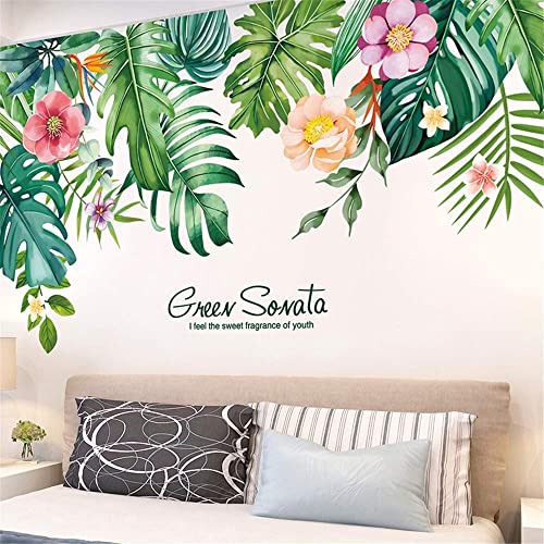 LLYDD Leaf Wall Sticker Tropical Leaves Wall Stickers Decal Decor Peel and Stick Self - Adhesive for Living Room Bedroom Kitchen Playroom Nursery Room Cheerful Realistic Vibrant Greenish Bright Color