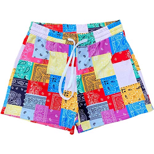 ksotutm Women's Bandana Fashion Paisley Print Shorts Summer Beach Patchwork Short Bandana Pants Yellow