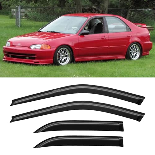Image of Window Visors Rain Guards Shield for 1992 1993 1994 1995 Honda Civic Sedan, Out-Channel Window Vent Wind Deflectors Visors Shades for 92 93 94 95 Civic