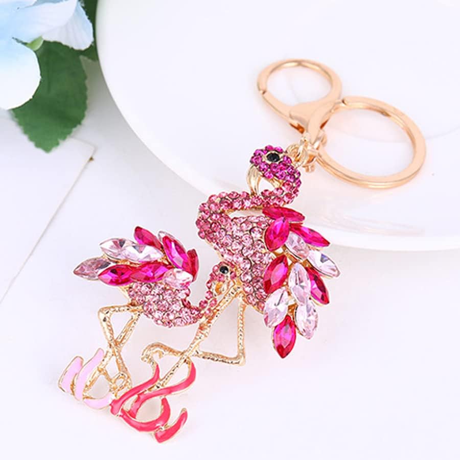 Keychain Flamingo Pendant Keychain Rhinestone Crystal Keyring Car Key Chain Key Holder Handbag Purse Charm, Gift Ideas for Her, Gift Exchange Ideas - Image 2