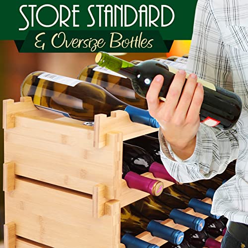 SereneLife Bamboo Stackable Wine Rack, 4-Tier 36 Bottle Capacity Wine Racks Free Standing Floor, No Tools Assembly, Modular Storage Display Shelf for Kitchen and Cellar 33.5" x 10" x 21" - Image 6