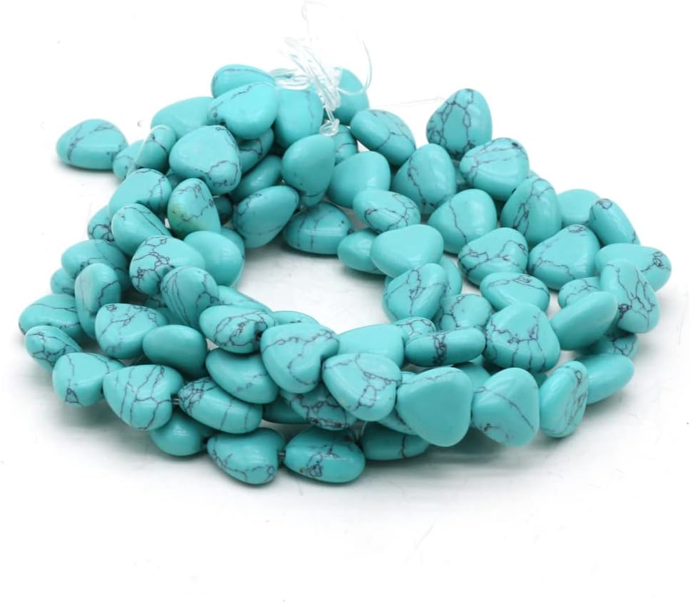 Natural Stone Beads Polished Heart Shape Mixed Blue Turquoise Stone Charms for Jewelry Making Necklace Bracelet 2 Strands
