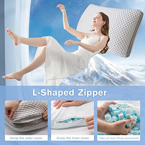 Nctoberows Shredded Memory Foam Pillow For Sleeping Zippered Odorless Cooling Bamboo Pillow With Adjustable Soft Bed Pillow For Side And Back Sleepers Washable Removable Cover Queen Size (1 Pack) #TOP4