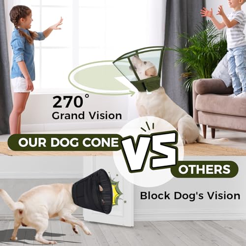 Hjumarayan Halskrause Hund - Transparenter Hundekragen Leckschutz Faltbarer Schutzkragen für die Genesung, Anti-Kratz Hundetrichter für Hunde nach OP, Armeegrün XL