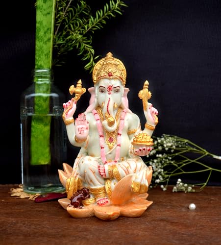 Image of Handcrafted Marble Ganesh Ji Big Size Statue Ganpati Ji god Idol for Temple & Home Decor God Idol Ganpati Ji for Decoration & Showpiece Religious Decor, Multicolor