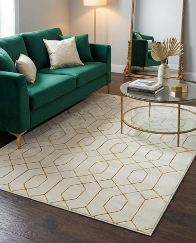 Rugs.com Glam Collection Rug – 5x8 White Gold Medium-Pile Rug Perfect for Bedrooms, Dining Rooms, Living Rooms
