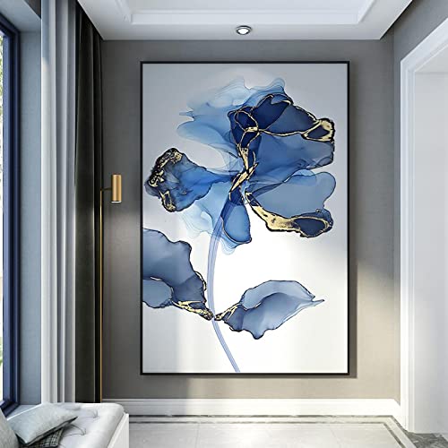 Peinture Or Bleu Fleur KEBIA 80x110cm pour habiller un grand mur vide