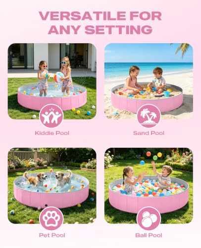 Image of Jecoo Dog Pool for Large Dogs Kiddie Pool Hard Plastic Foldable Dog Bathing Tub Portable Outside Kids Swimming for Pets and Dogs Outdoor Backyard