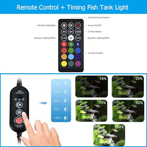Image of Submersible Aquarium Light,LED Aquarium Air Bubble Light,RGB Color Changing Brightness Adjustable Timing Waterproof Remote Control Fish Tank Light Bar,Aquarium Light Bubbler Wall,11inch