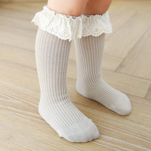 Baby Girls Knee High Socks Kids Toddler Tube Ruffled Stockings Little Girl's Lace Heelless Socks2