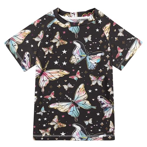 Boys Rash Guard Short Sleeve Swim Shirts for Boys Butterfly Dreamy Sun Protection 7-8T