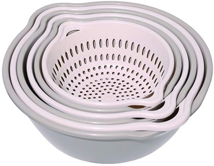 Large,Medium and Small 3-piece Double-Layer Colander for Draining Pasta and Cleaning Rice,9.3in Plastic Filter Bowl(Blue)