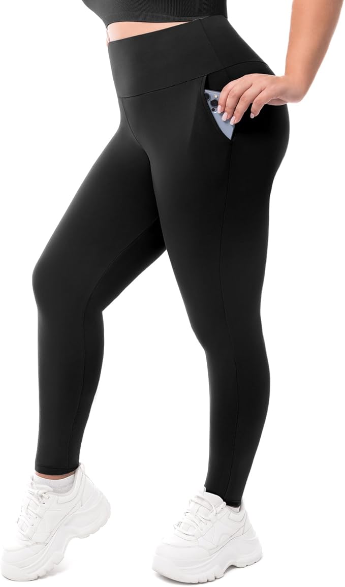 Leafigure Plus Size Leggings with Pockets for Women - High Waisted Buttery Soft Yoga Leggings for Workout