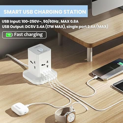 Image of EMBOX Cube Extension Board with USB Type C | 2500W Extension Board with Switches | Extension Cord with 4 Universal Sockets Safety Shutter & Overload Protector (Power Hub - 2mtr)
