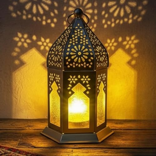 Image of Mini Metal Tea Light Lantern Set of 1 Yellow Candle Holder Home Decor |