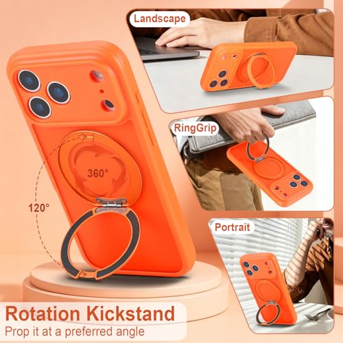 Image of for iPhone 17 Pro Max Case Compatible with MagSafe Full-Body Magnetic Phone Case with Built-in Tempered Glass Screen Protector& Stand for iPhone17 Pro Max Cover, Orange