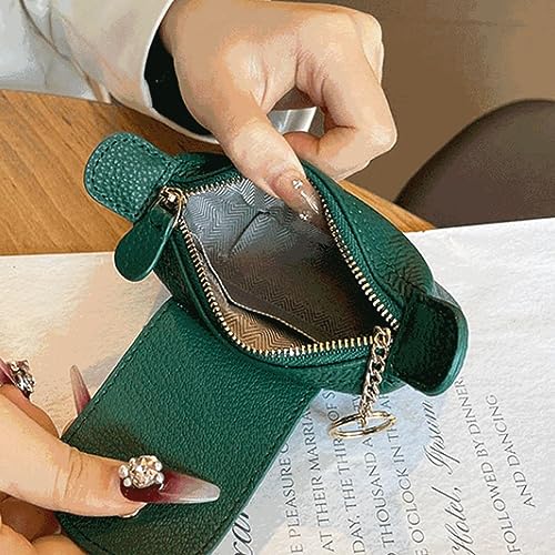 Image of Green Leather Mini Pouch, Zip Coin Wallet Holds Bills, Coins & Lipstick