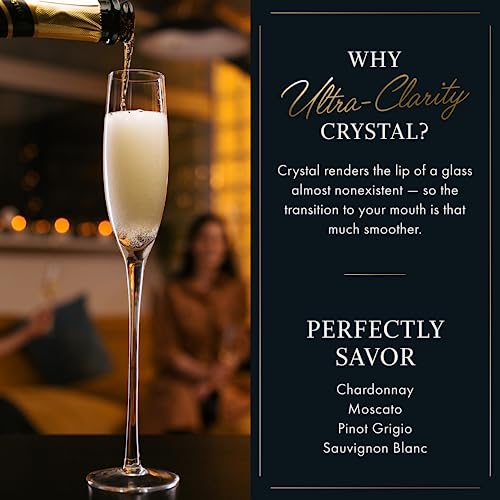 Elixir Glassware Crystal Champagne Flutes – Elegant Champagne Glasses, Hand Blown – Set Of 4 Modern Champagne Flutes – Gift For Wedding, Anniversary, Christmas – 5Oz, Clear #TOP4